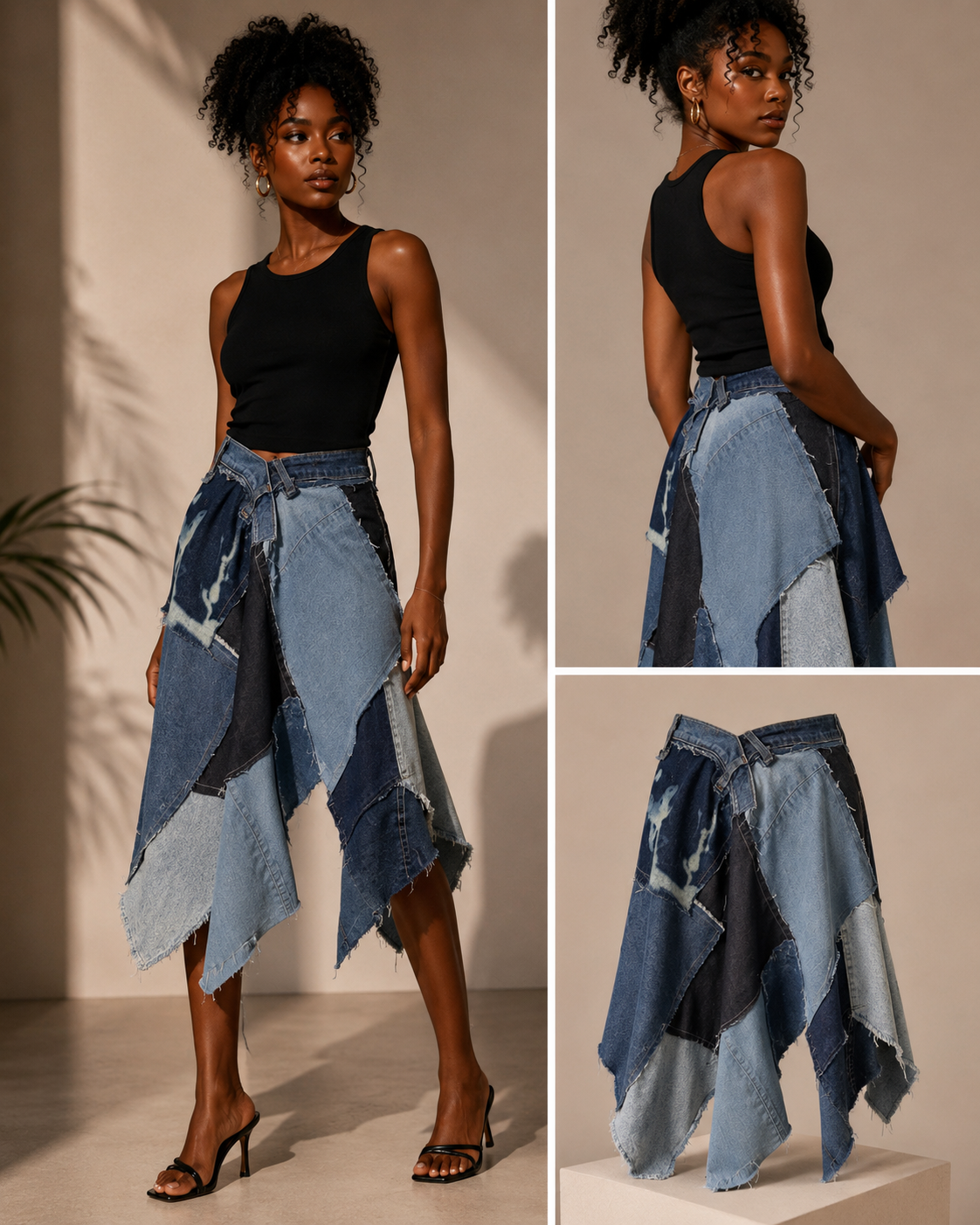 Brianna Denim Patchwork Handkerchief Skirt