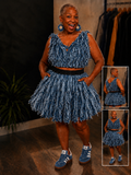 Felicia Denim Shredded Skirt Set