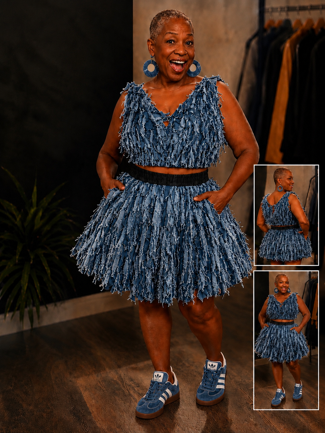 Felicia Denim Shredded Skirt Set