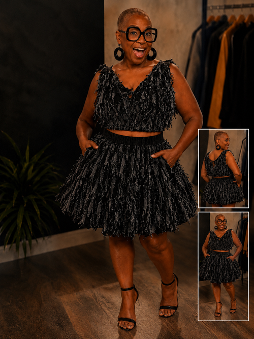 Felicia Denim Shredded Skirt Set