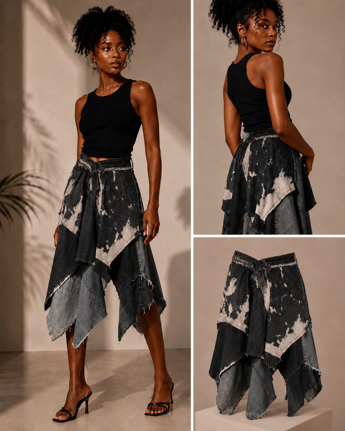 Brianna Denim Patchwork Handkerchief Skirt